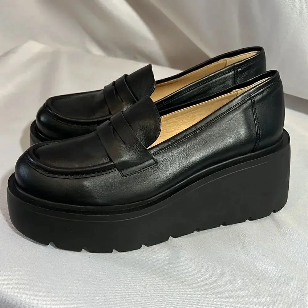 ANTHROPOLOGIE MAEVE LUGGED PLATFORM LOAFERS IN BLACK SIZE 41